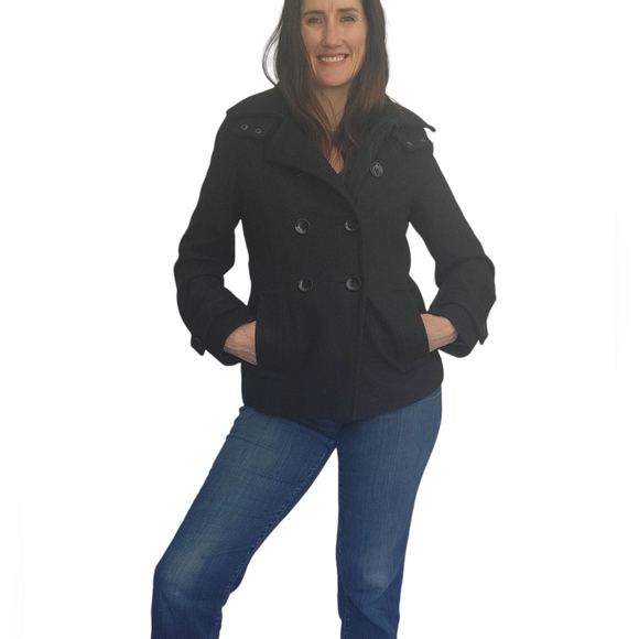 Calvin Klein Double Breasted Hooded Woolblend Peacoat With Purple Lining size 6 - Picture 11 of 16